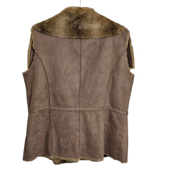 Alberto Makali Vest Jacket Womens XL Brown Faux Fur Suede Cinch Waist Snap Front - Picture 2 of 8